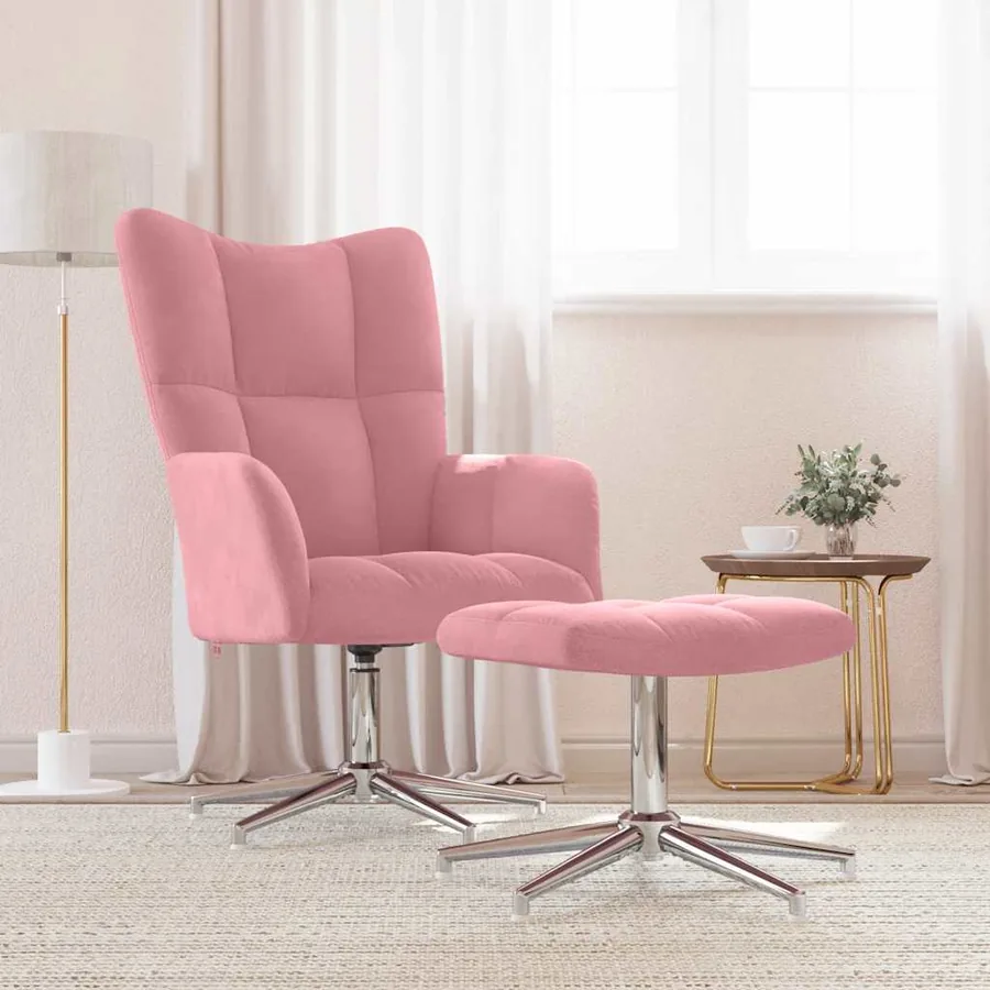 Chaise de relaxation avec tabouret Rose Velours