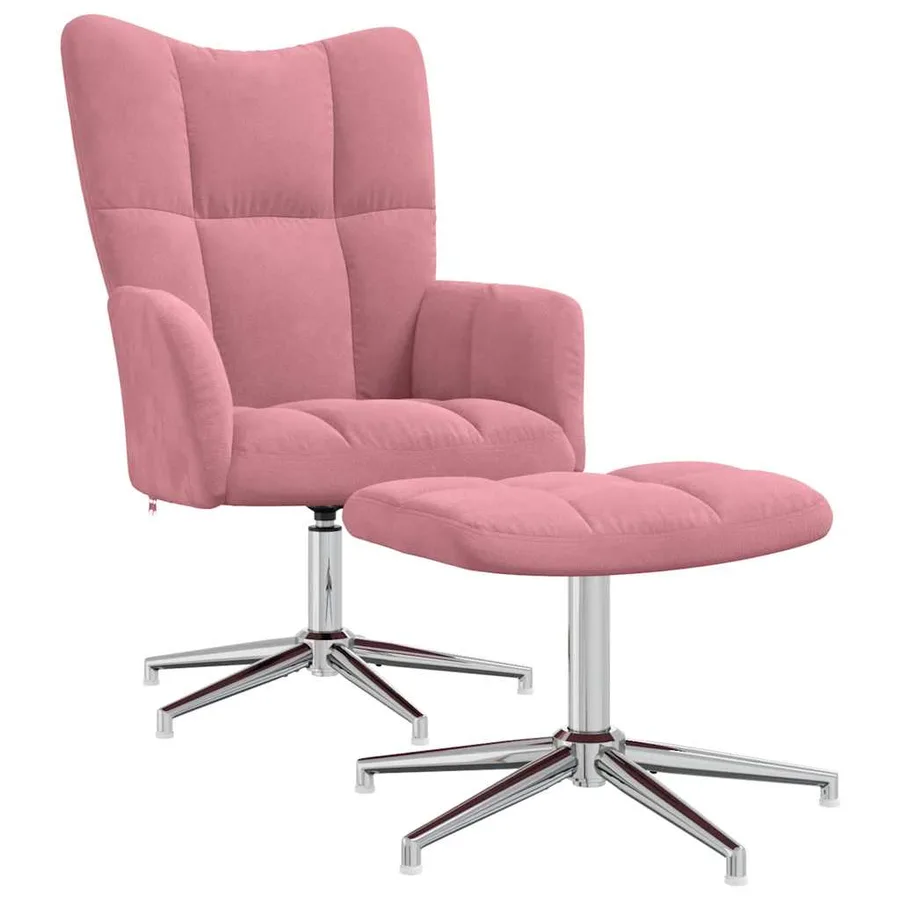 Chaise de relaxation avec tabouret Rose Velours - 2