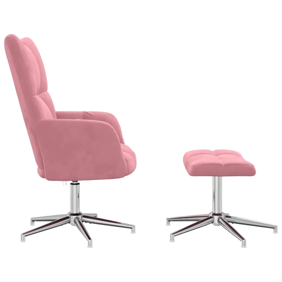 Chaise de relaxation avec tabouret Rose Velours - 4