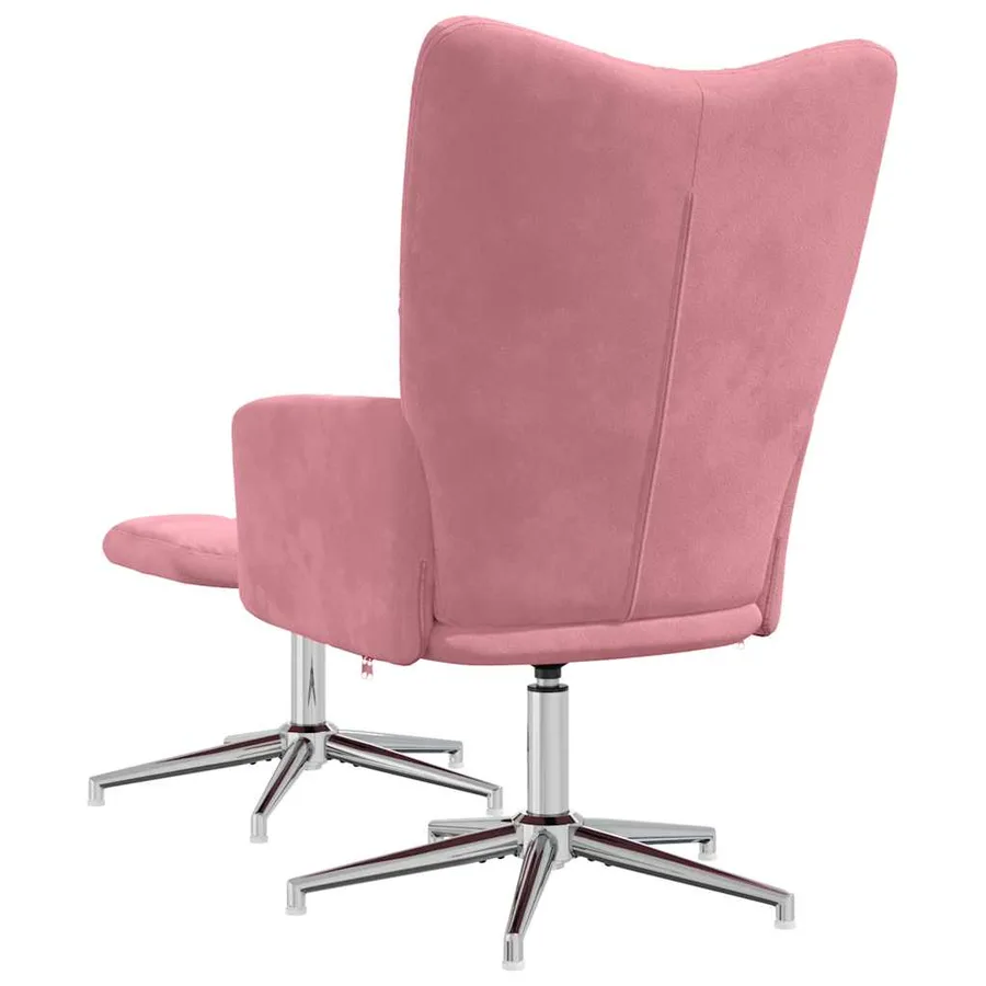 Chaise de relaxation avec tabouret Rose Velours - 5