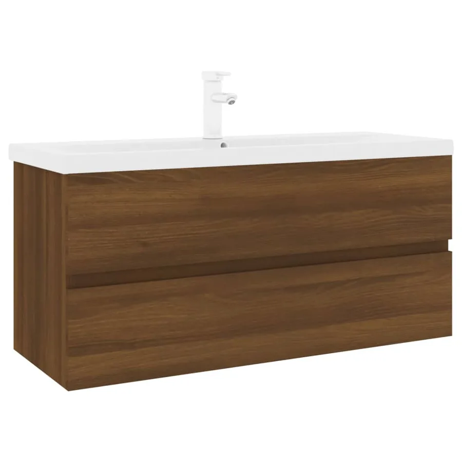 Meuble lavabo avec bassin intégré Chêne brun Bois d'ingénierie - 2