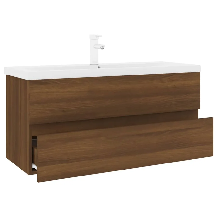 Meuble lavabo avec bassin intégré Chêne brun Bois d'ingénierie - 3