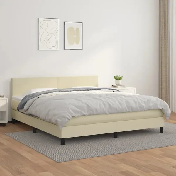 Sommier à lattes de lit avec matelas Crème 160x200cm Similicuir