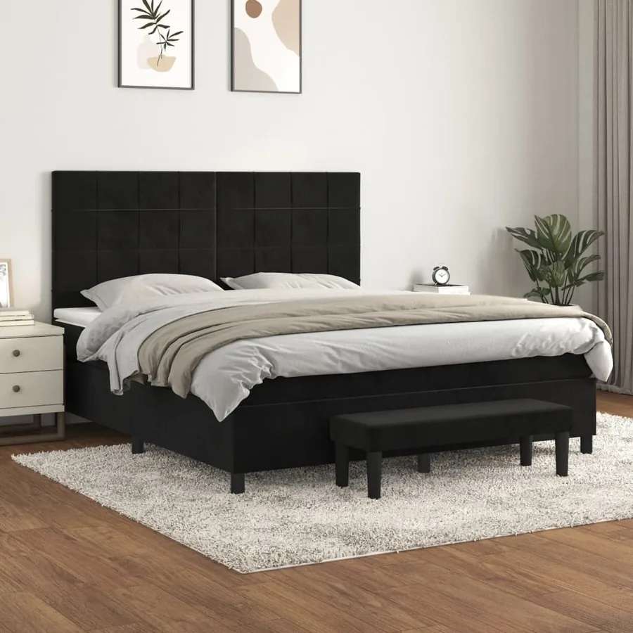 Sommier à lattes de lit et matelas Noir 160x200 cm Velours