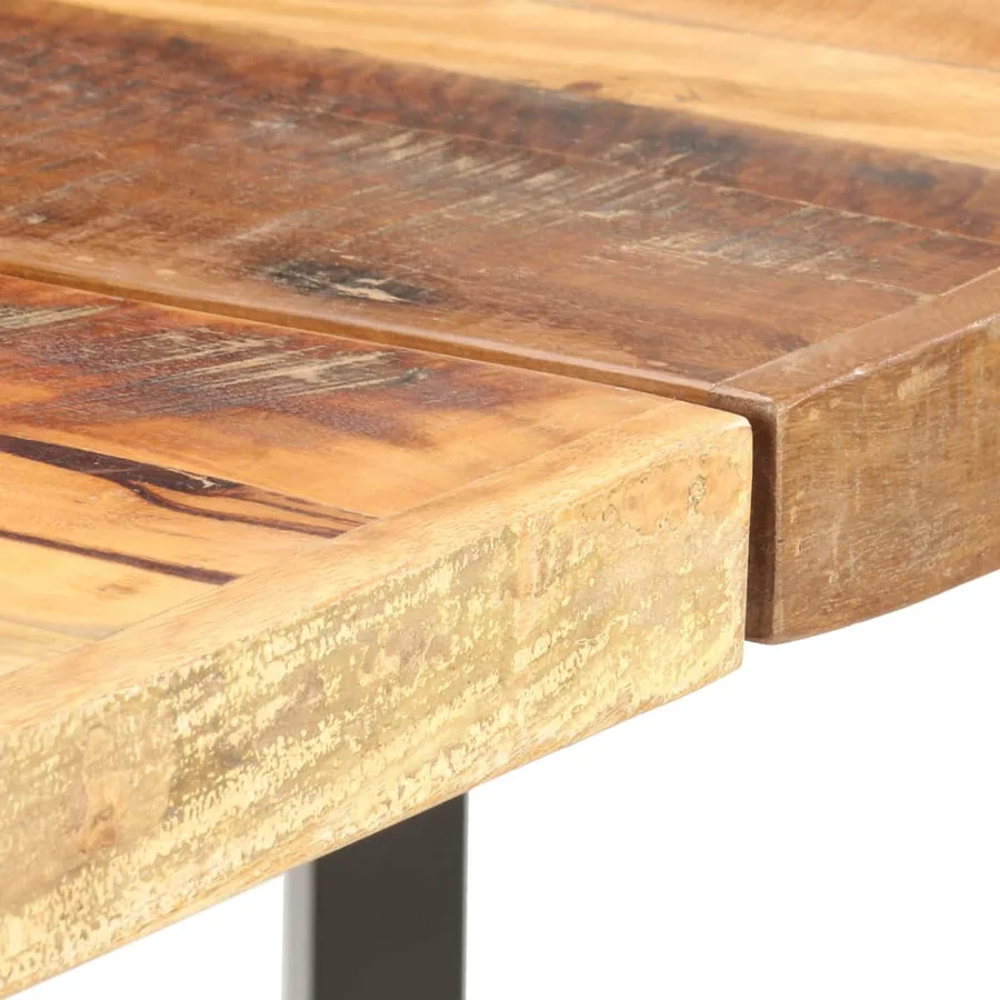 Ensemble de bar 9 pcs Bois de récupération et cuir véritable - 6