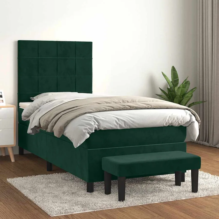 Sommier à lattes de lit avec matelas Vert foncé 90x190 cm
