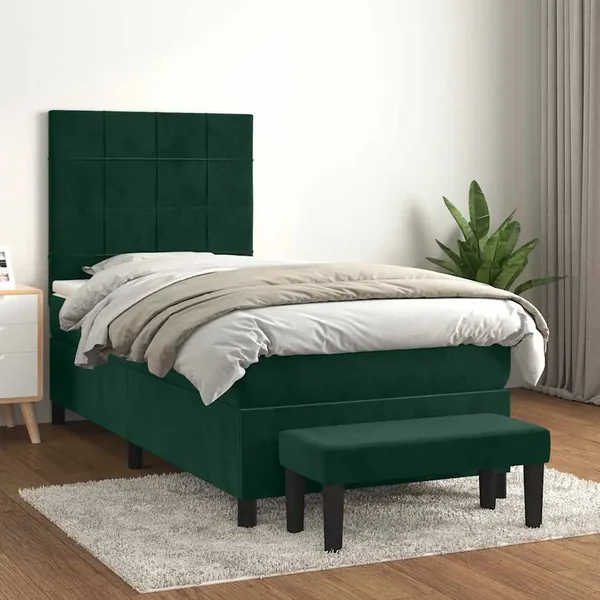 Sommier à lattes de lit avec matelas Vert foncé 90x190 cm