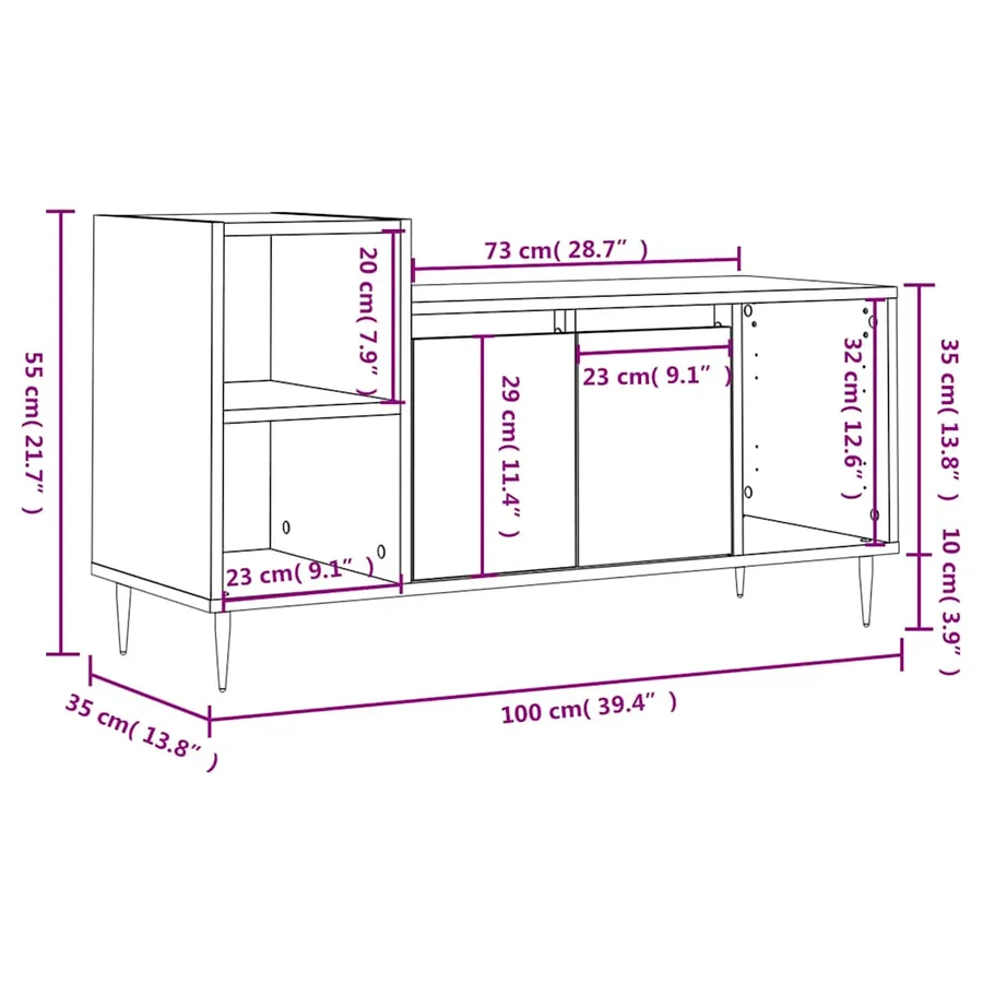 Meuble TV Blanc 100x35x55 cm Bois d'ingénierie - 12
