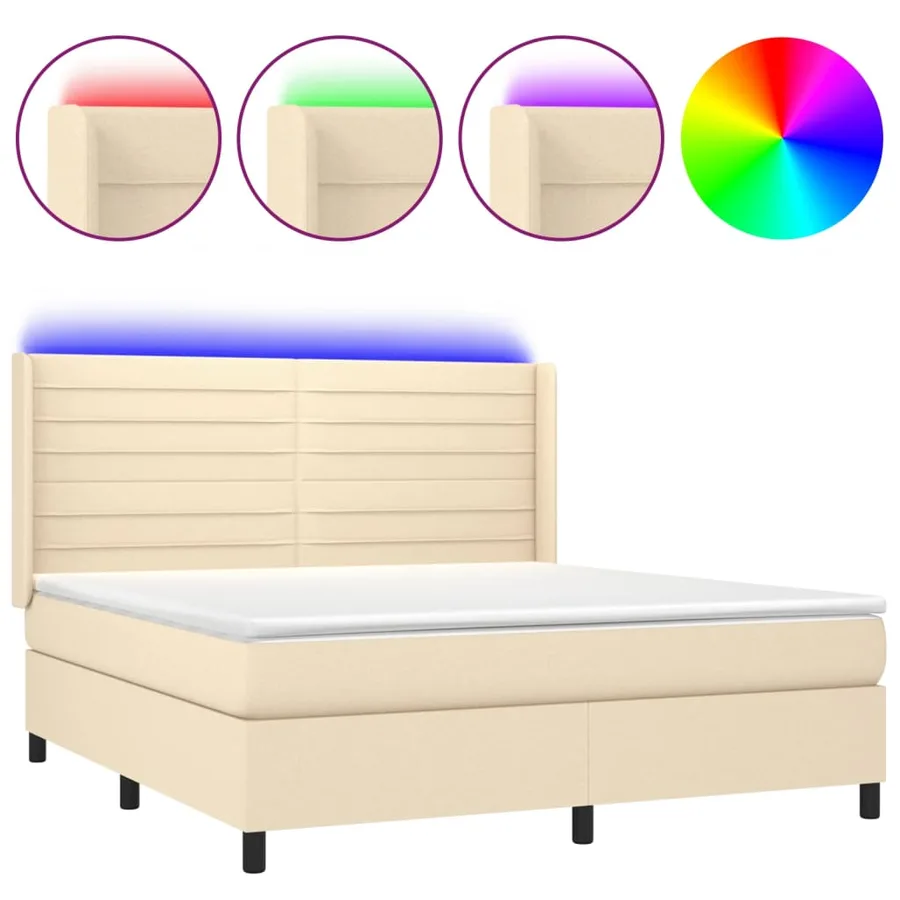 Sommier à lattes de lit matelas et LED Crème 160x200 cm Tissu - 2