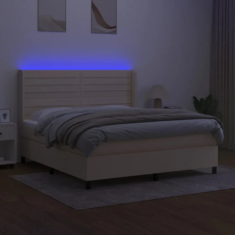 Sommier à lattes de lit matelas et LED Crème 160x200 cm Tissu - 3