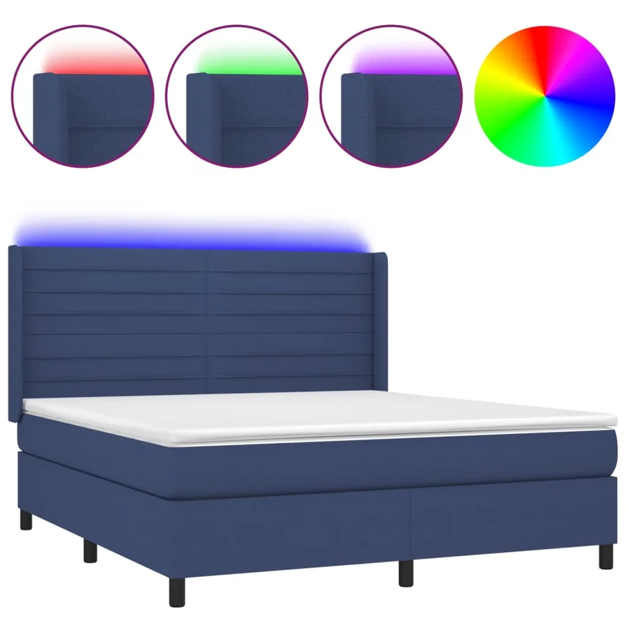 Sommier à lattes de lit matelas et LED Bleu 180x200 cm Tissu - 2