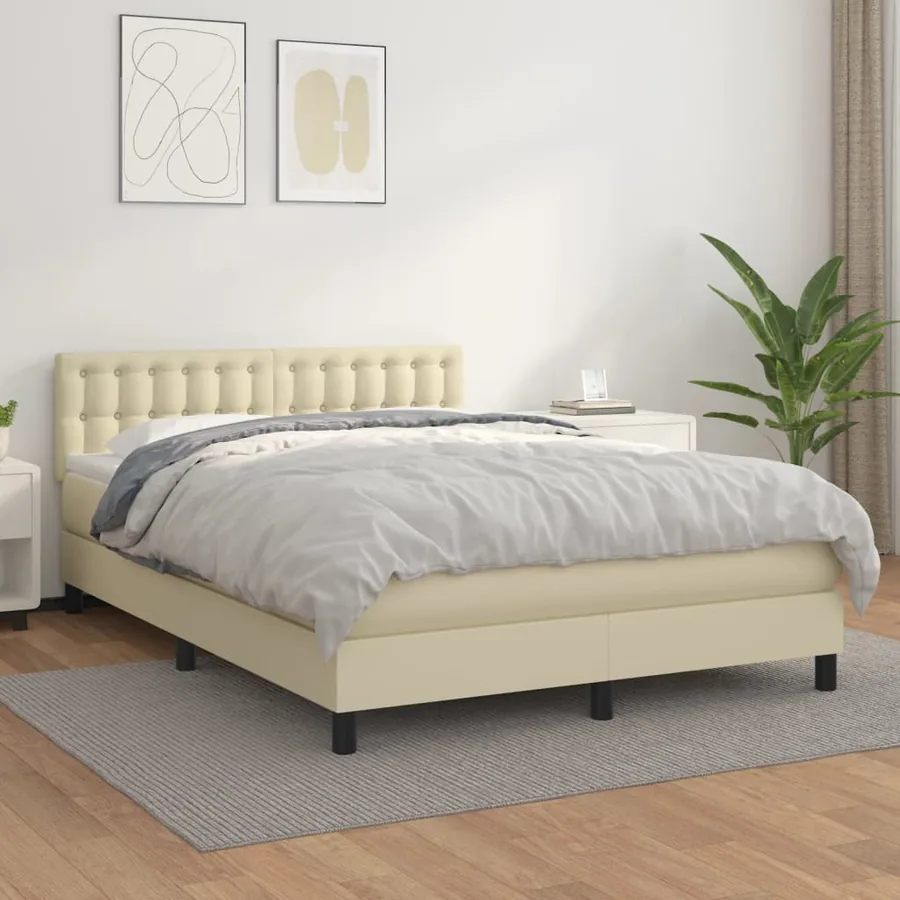 Sommier à lattes de lit avec matelas Crème 140x190cm Similicuir