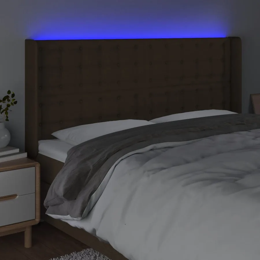 Tête de lit à LED Marron foncé 183x16x118/128 cm Tissu - 4