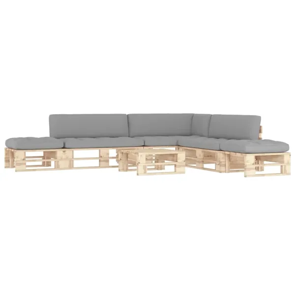 Salon de jardin palette 6pcs avec coussins Bois de pin imprégné