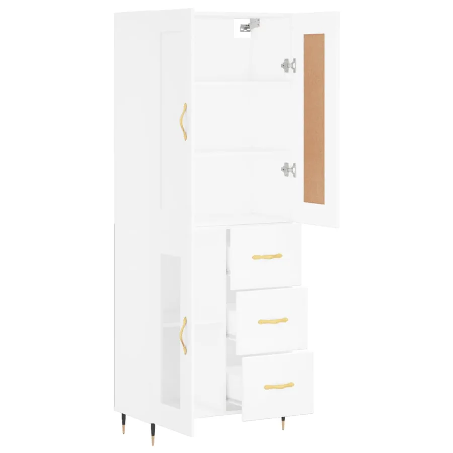Buffet haut Blanc 69,5x34x180 cm Bois d'ingénierie - 3