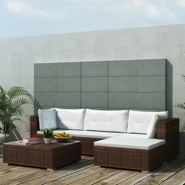 Salon de jardin 5 pcs avec coussins résine tressée marron