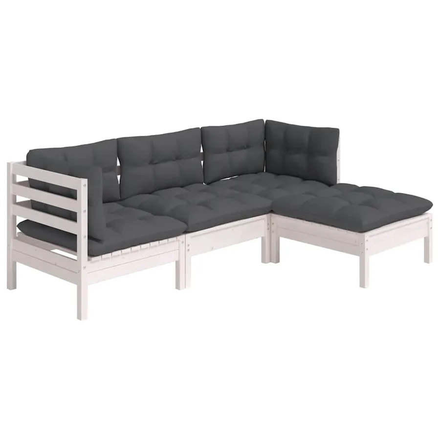 Salon de jardin 4 pcs avec coussins blanc bois de pin - 3