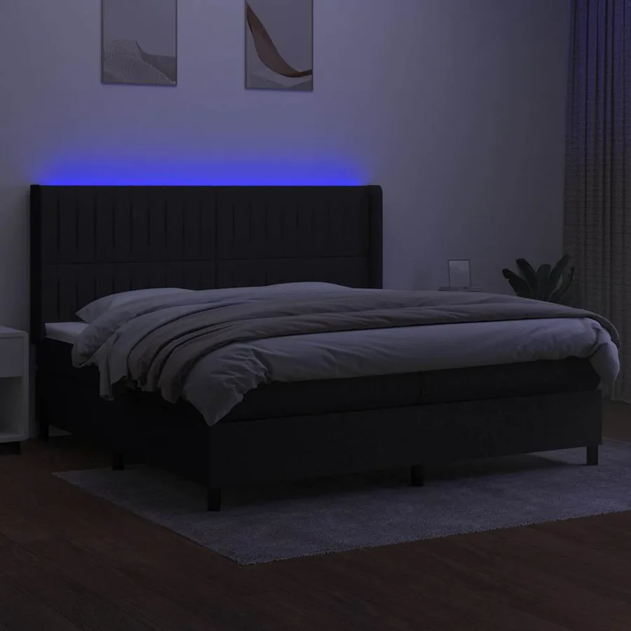 Sommier à lattes de lit matelas et LED Noir 200x200 cm Tissu - 3