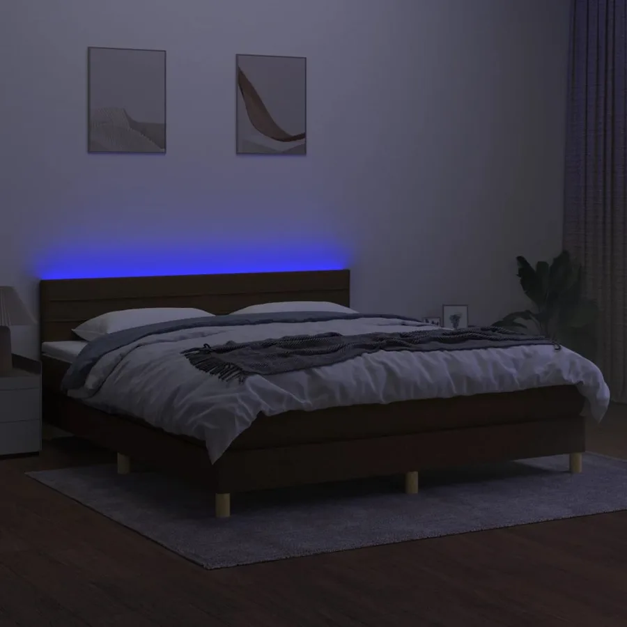 Sommier à lattes de lit matelas et LED Marron foncé 180x200cm - 4