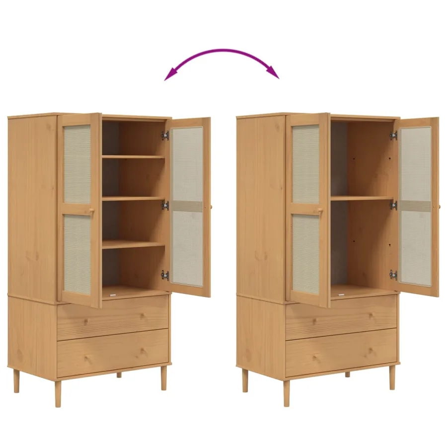 Garde-robe SENJA aspect rotin marron bois massif de pin - 9