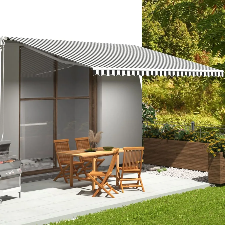 Tissu de remplacement pour auvent anthracite et blanc 5x3,5 m polyester