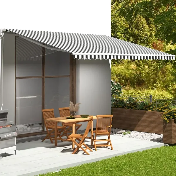 Tissu de remplacement pour auvent anthracite et blanc 5x3,5 m polyester