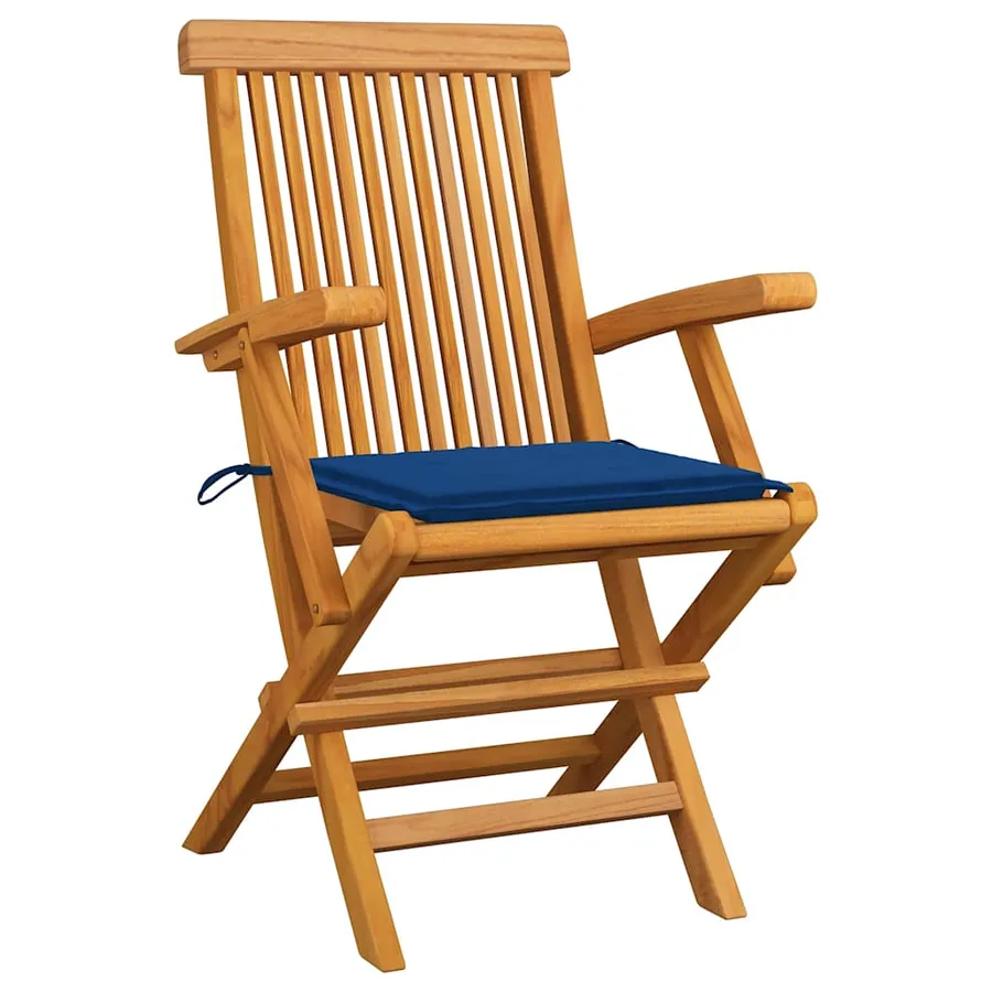 Chaises de jardin avec coussins bleu royal lot de 3 Bois teck - 2