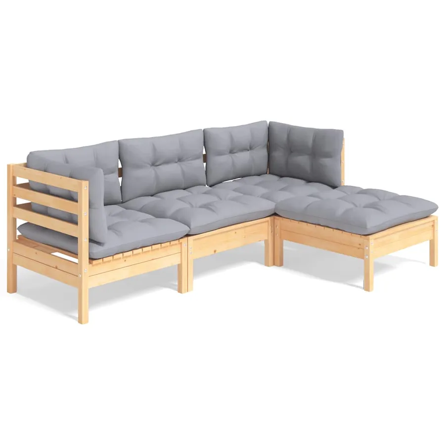 Salon de jardin 4 pcs avec coussins gris Bois de pin - 2