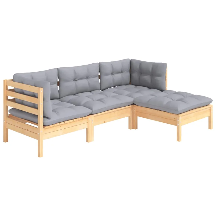 Salon de jardin 4 pcs avec coussins gris Bois de pin - 3