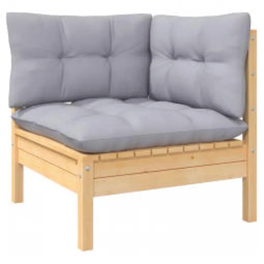 Salon de jardin 4 pcs avec coussins gris Bois de pin - 4