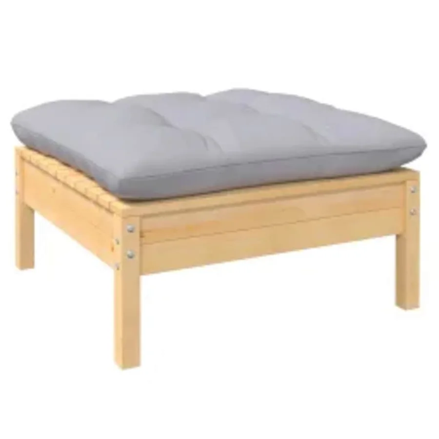 Salon de jardin 4 pcs avec coussins gris Bois de pin - 5