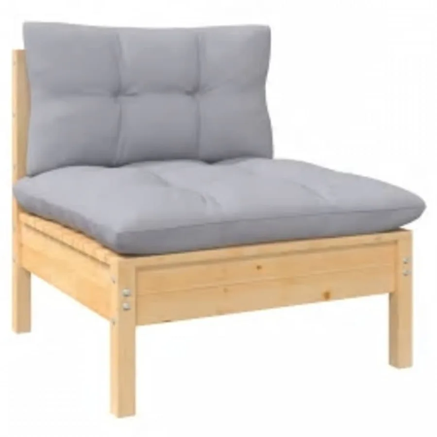 Salon de jardin 4 pcs avec coussins gris Bois de pin - 6