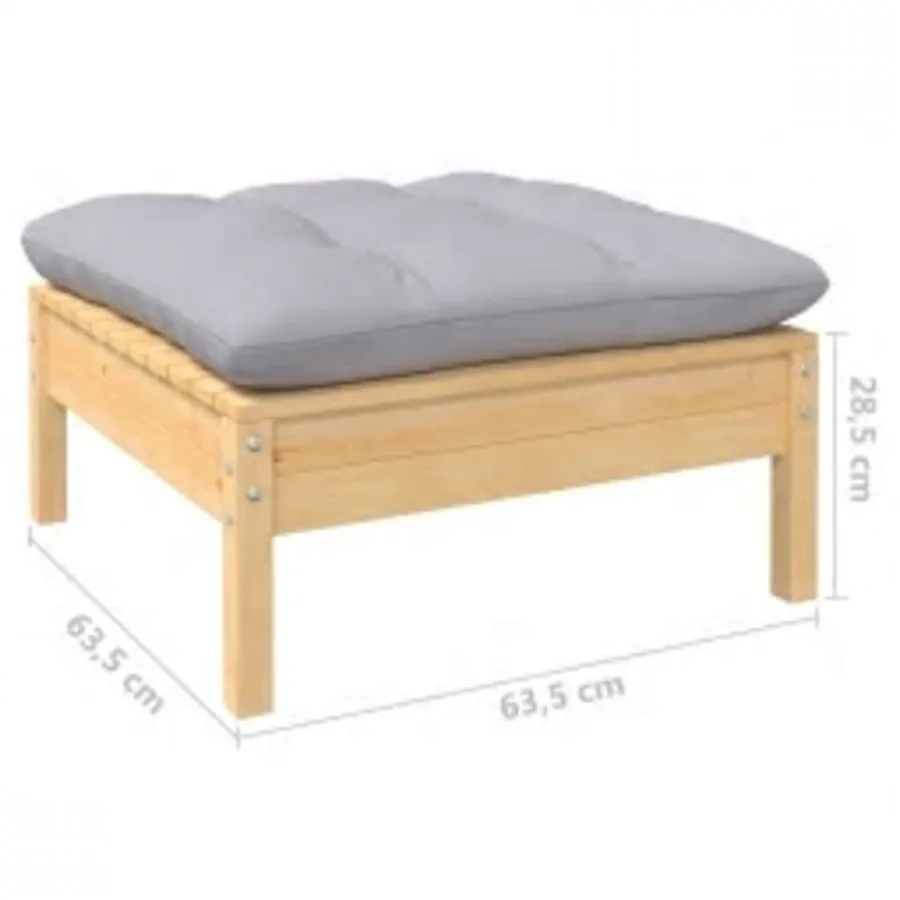 Salon de jardin 4 pcs avec coussins gris Bois de pin - 7