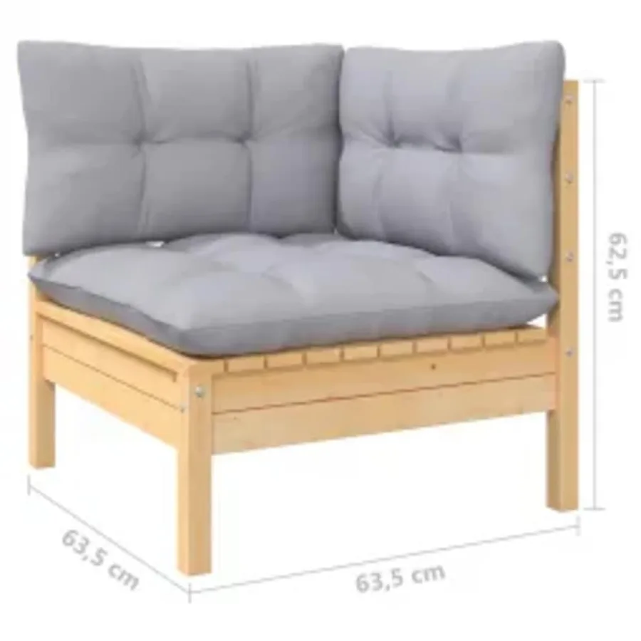 Salon de jardin 4 pcs avec coussins gris Bois de pin - 8