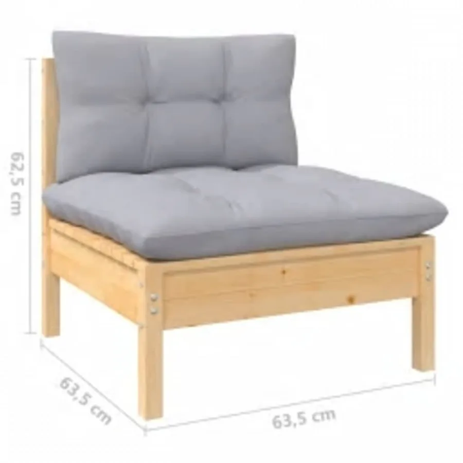 Salon de jardin 4 pcs avec coussins gris Bois de pin - 9