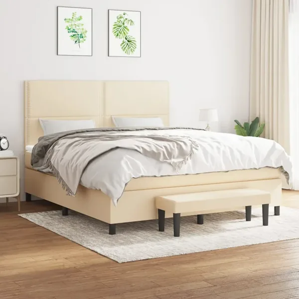 Sommier à lattes de lit avec matelas Crème 180x200 cm Tissu