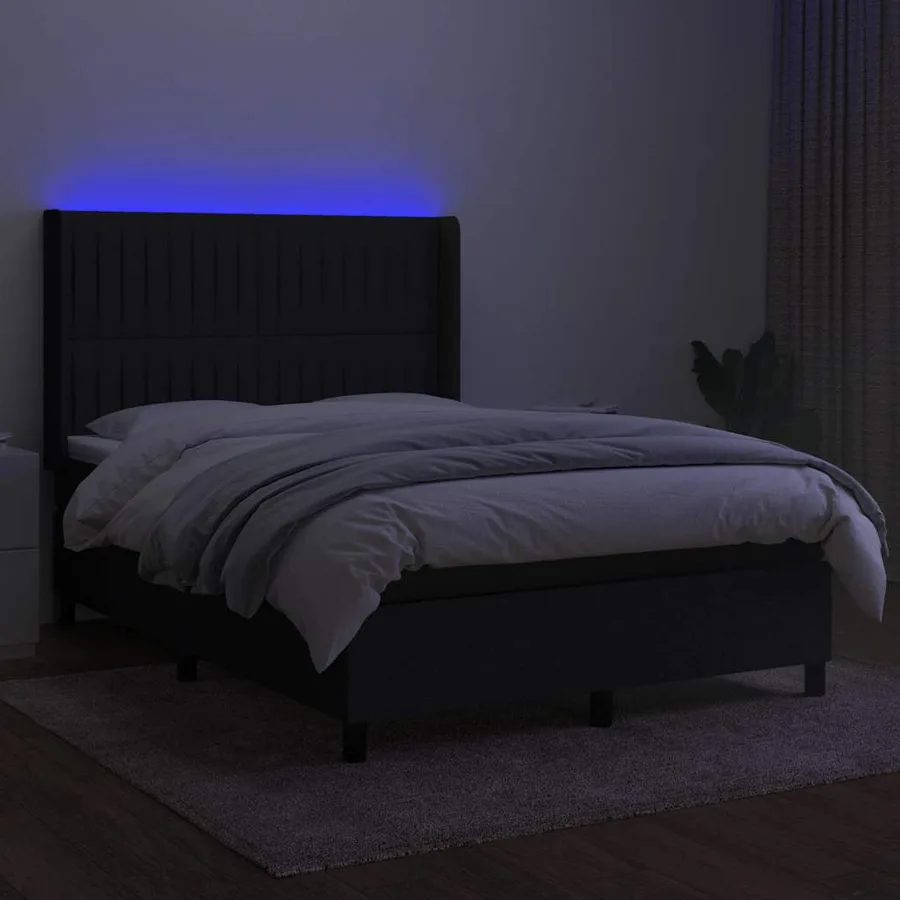 Sommier à lattes de lit matelas et LED Noir 140x190 cm Tissu - 3