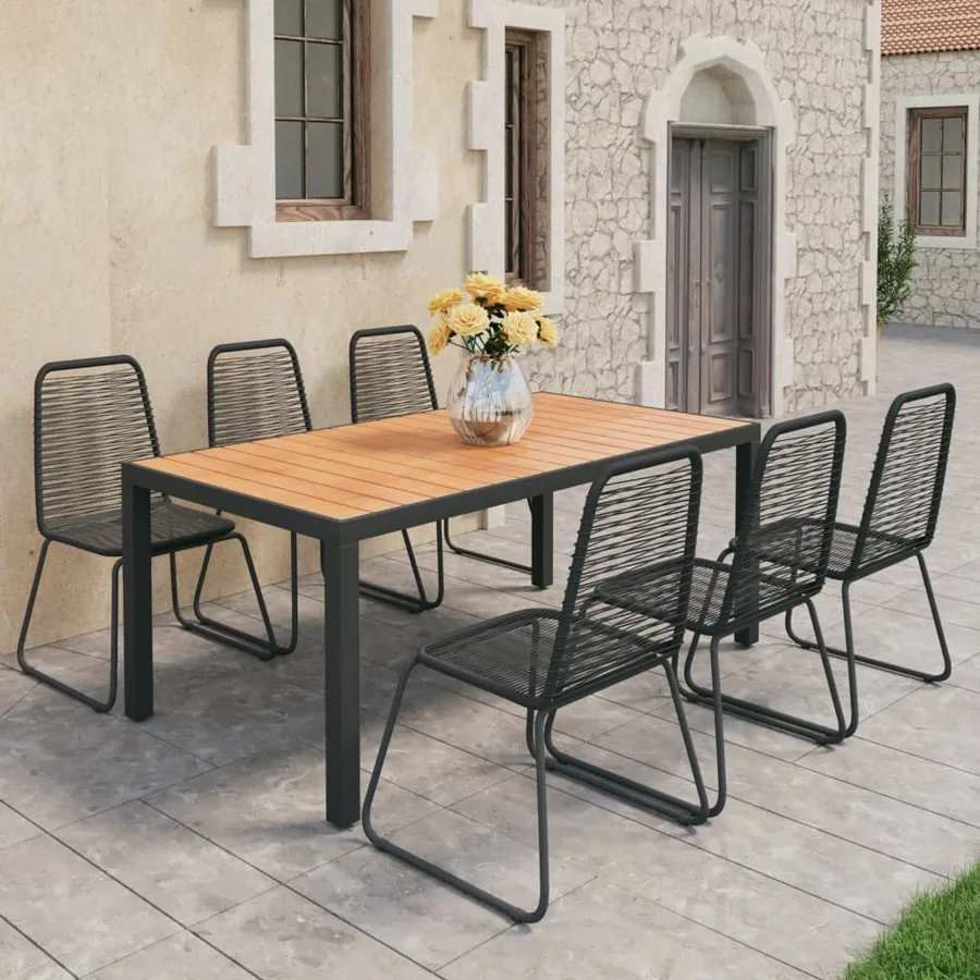 Ensemble à Manger de jardin 7pcs PVC résine tressée noir marron