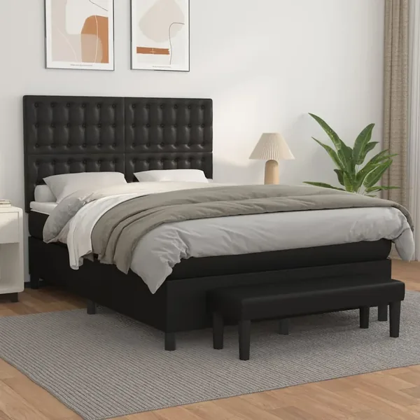 Sommier à lattes de lit avec matelas Noir 140x190 cm Similicuir