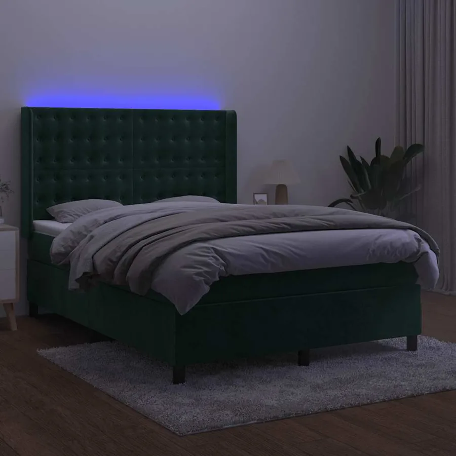 Sommier à lattes de lit matelas et LED Vert foncé 140x190 cm - 3