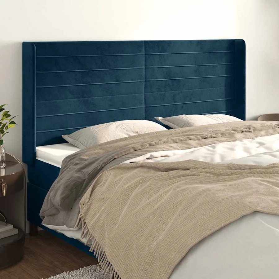 Tête de lit avec oreilles Bleu foncé 183x16x118/128 cm Velours