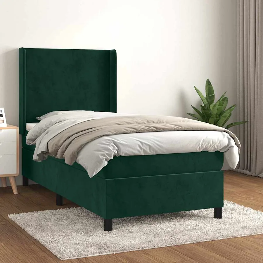 Sommier à lattes de lit avec matelas Vert foncé 90x190 cm
