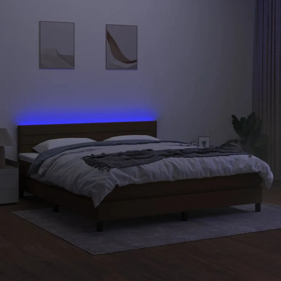 Sommier à lattes de lit matelas et LED Marron foncé 160x200 cm - 4