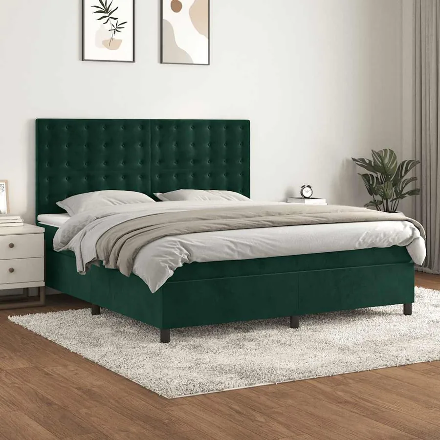 Sommier à lattes de lit et matelas Vert foncé 160x200cm Velours