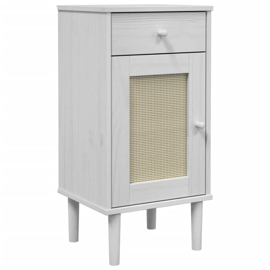Table de chevet SENJA aspect de rotin blanc bois de pin massif - 2
