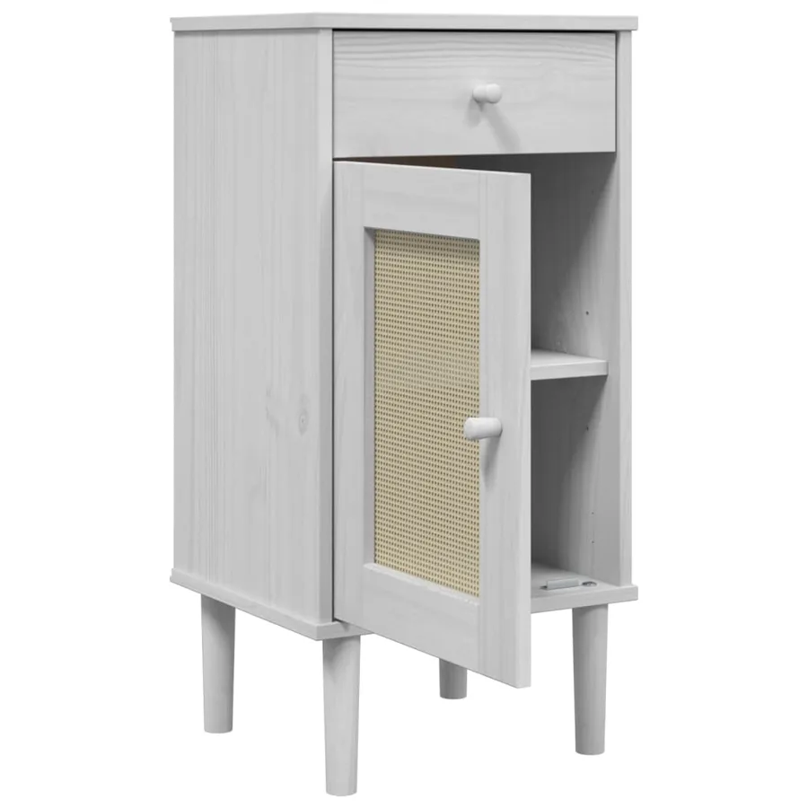 Table de chevet SENJA aspect de rotin blanc bois de pin massif - 6