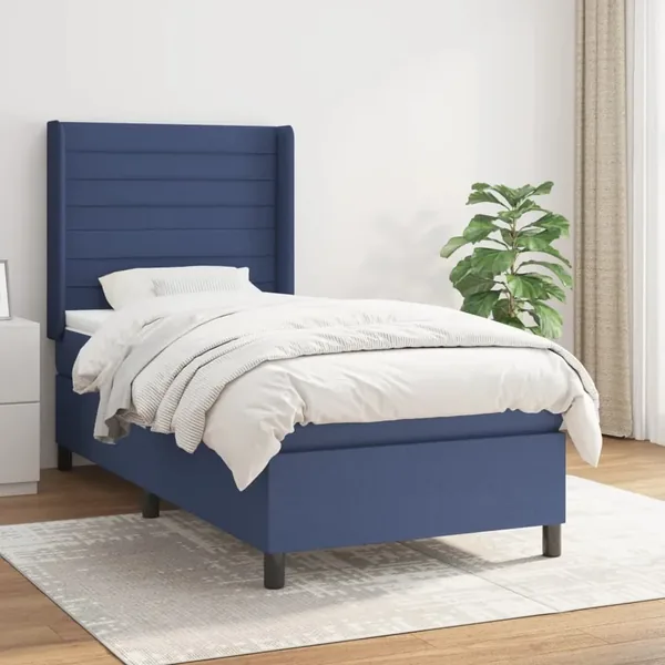 Sommier à lattes de lit avec matelas Bleu 90x200 cm Tissu