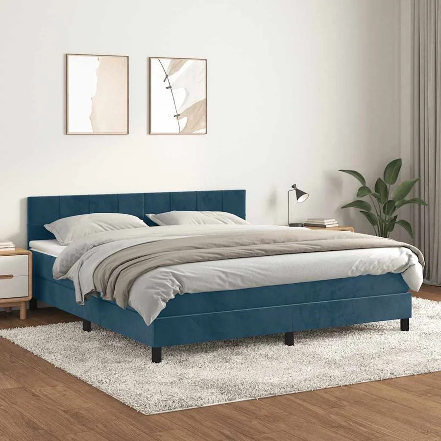 Sommier à lattes de lit et matelas Bleu foncé 160x200cm Velours