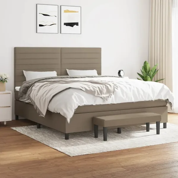 Sommier à lattes de lit avec matelas Taupe 160x200 cm Tissu
