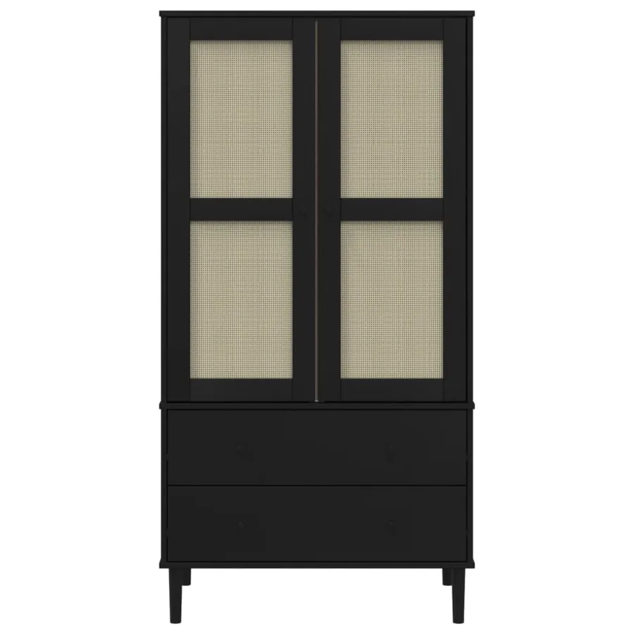 Garde-robe SENJA aspect rotin noir 90x55x175 cm bois massif pin - 5